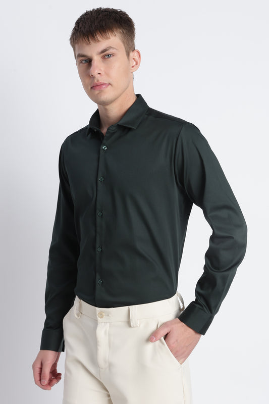 Refined Satin Finish Slim Fit Shirt Dk Green