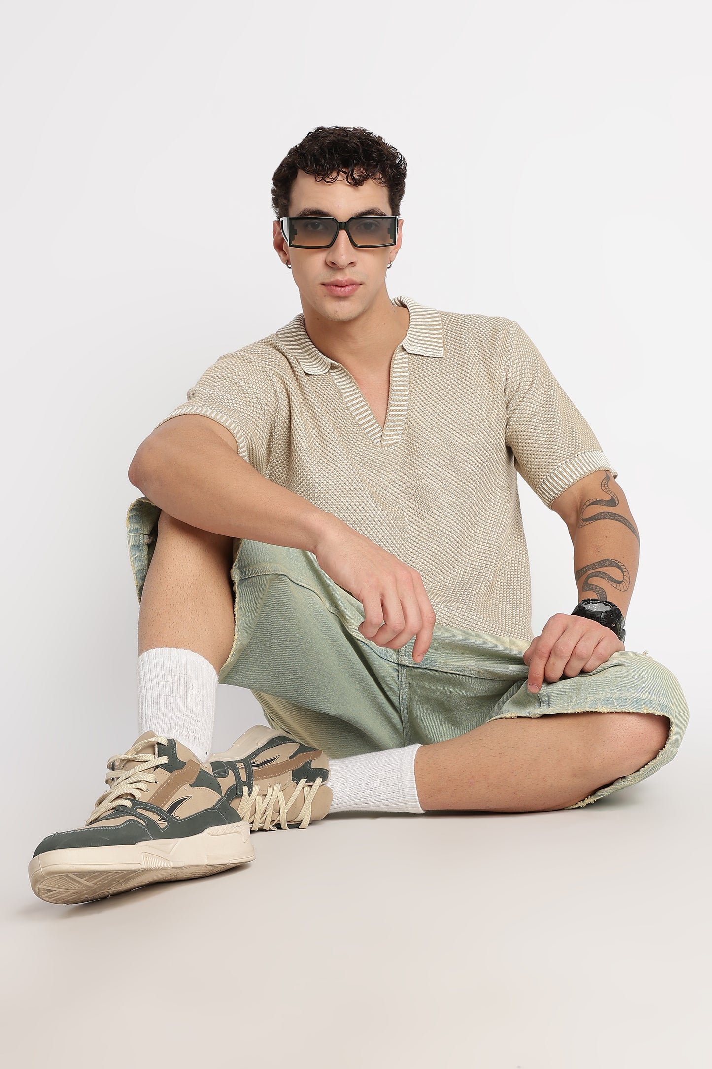 Modern Loose Fit with Ribbed Finish T-Shirt Beige