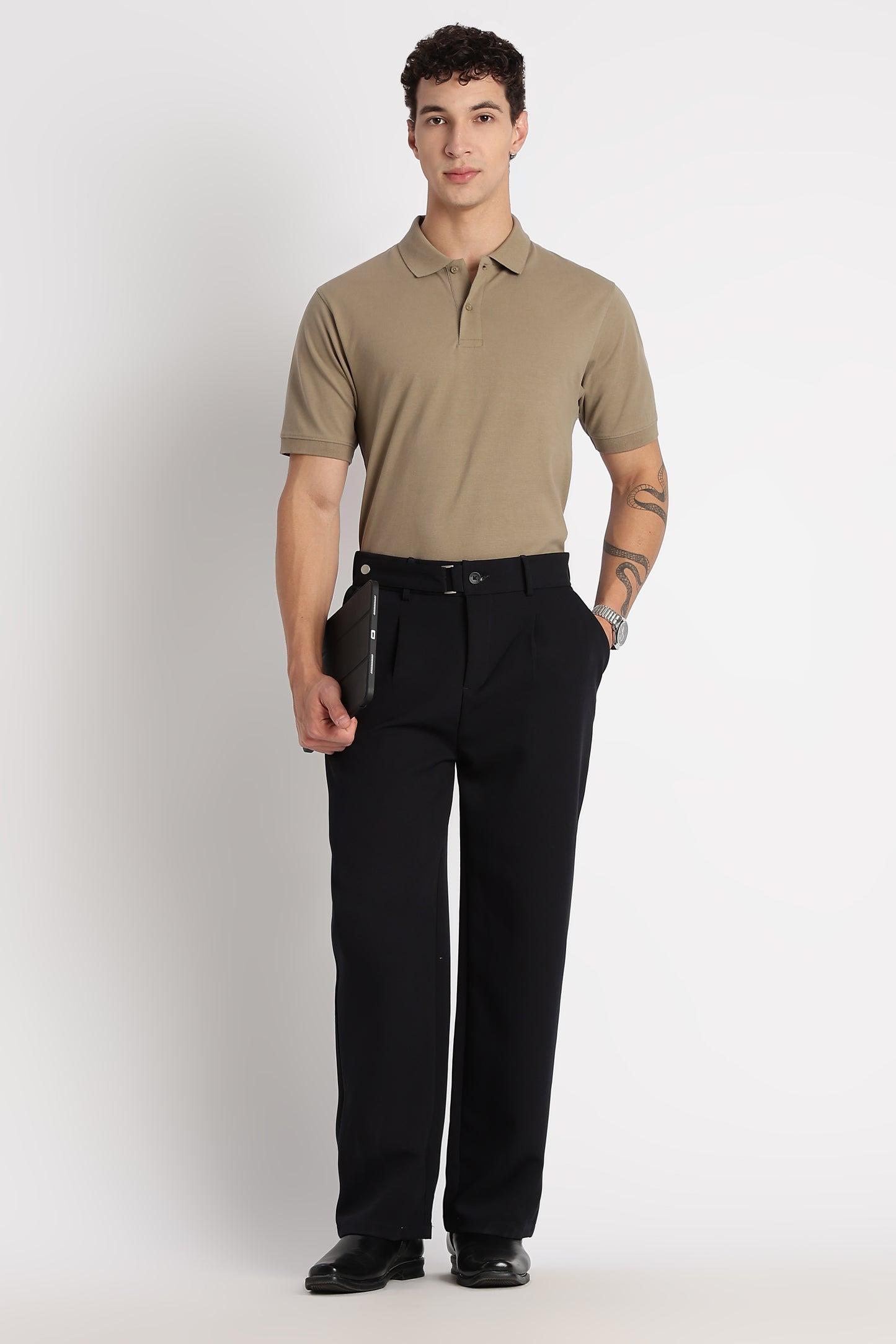 Premium Stretch Cotton Slim Fit Polo T-Shirt Khaki
