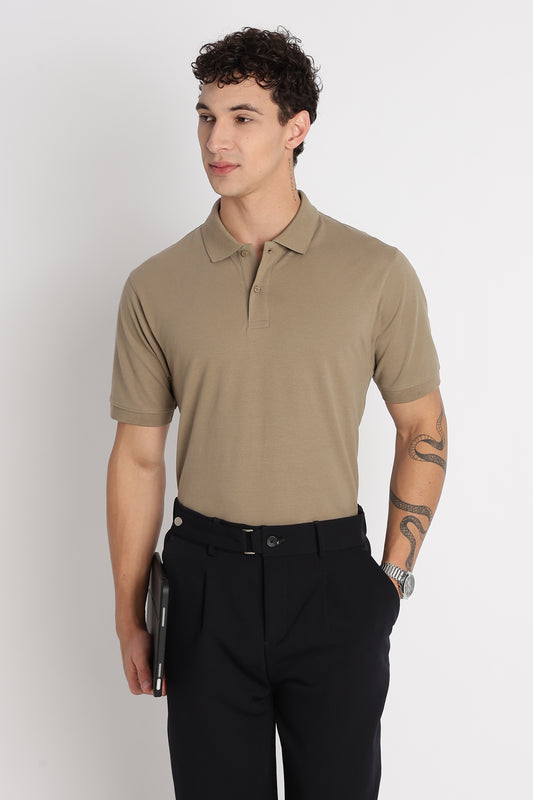Premium Stretch Cotton Slim Fit Polo T-Shirt Khaki