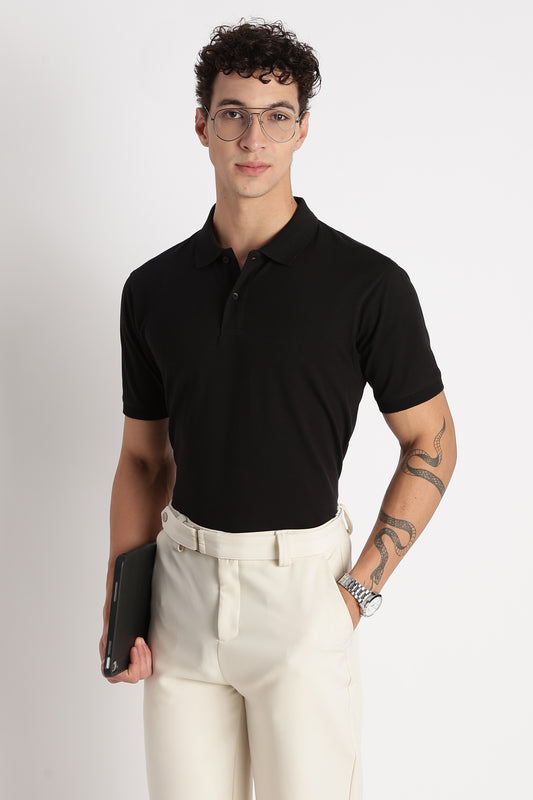 Premium Stretch Cotton Slim Fit Polo T-Shirt Black