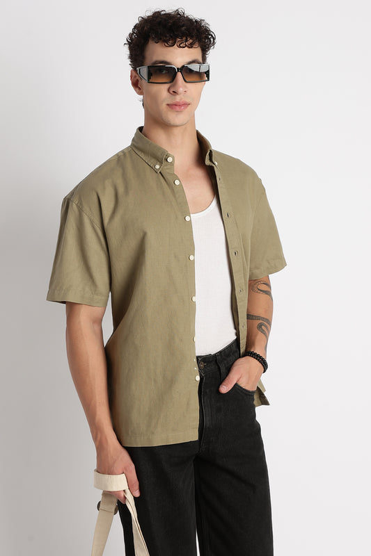 Breathable Cotton Linen Shirt Olive