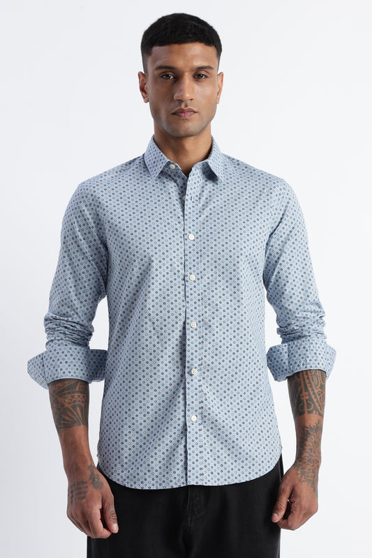 Micro-Print Shirt Blue