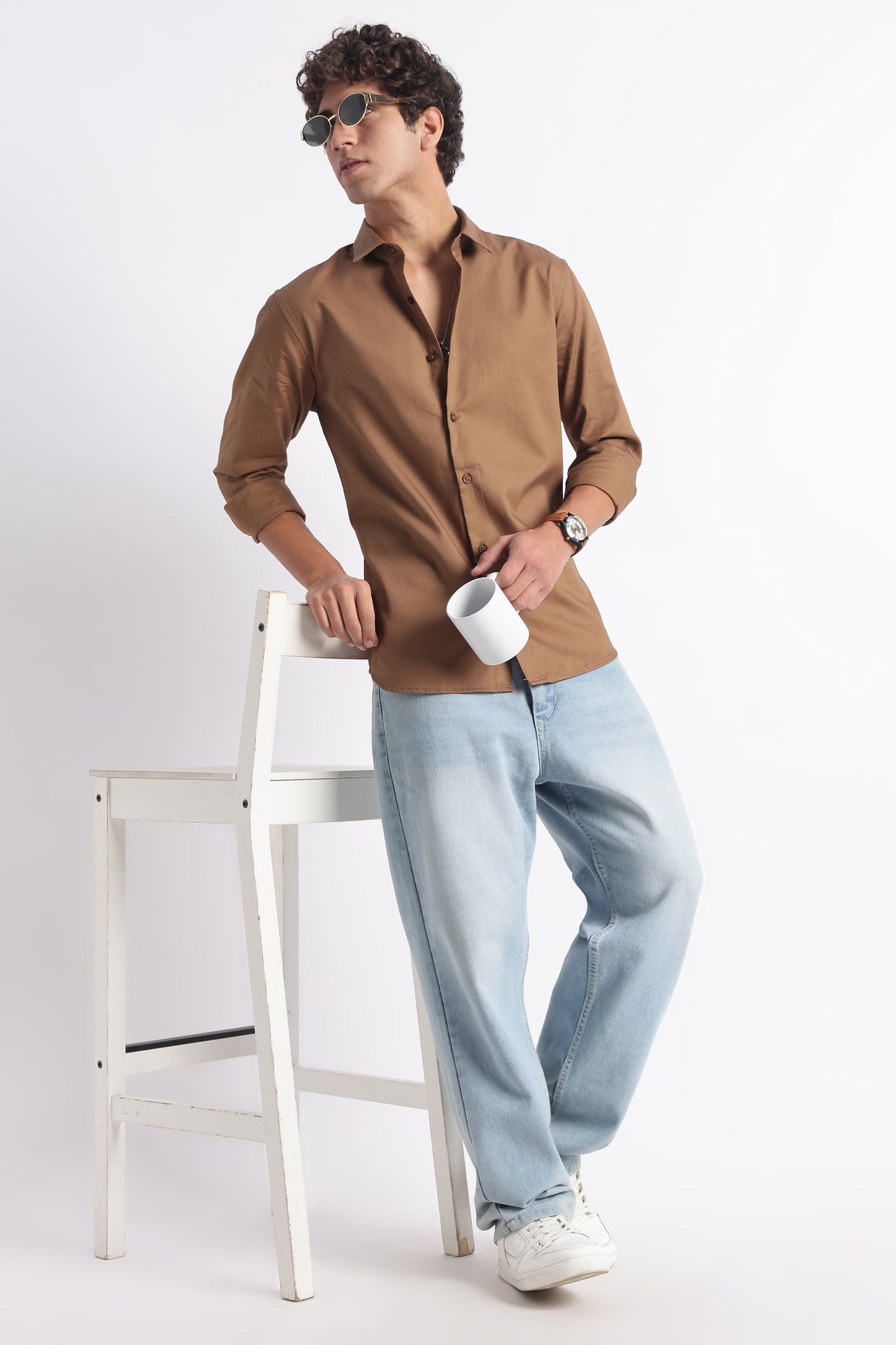 Classic Dobby Solid Shirt Brown