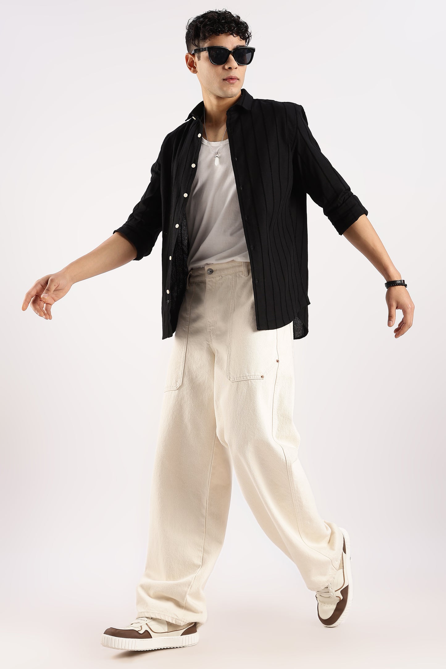 Self-Striped Slim Fit Shirt Black