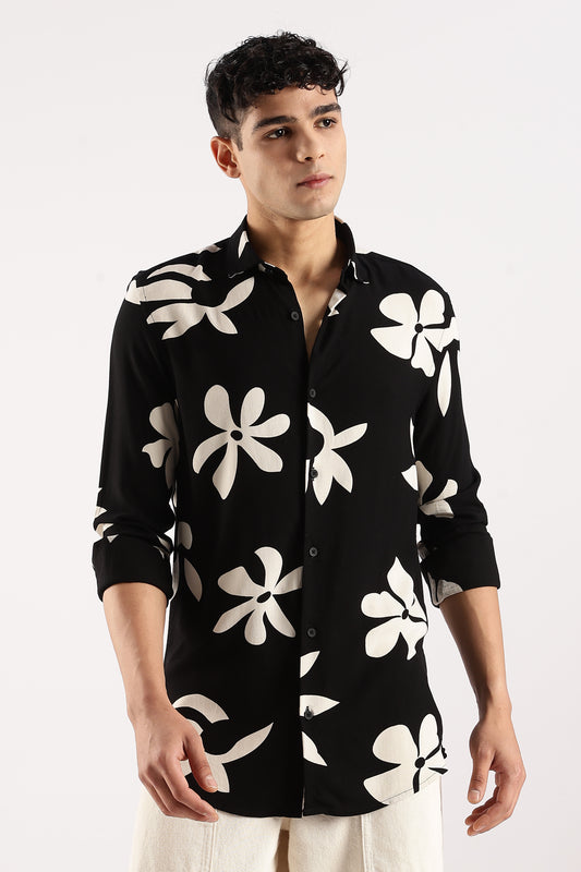 Viscose Slim Fit Shirt Black/Beige