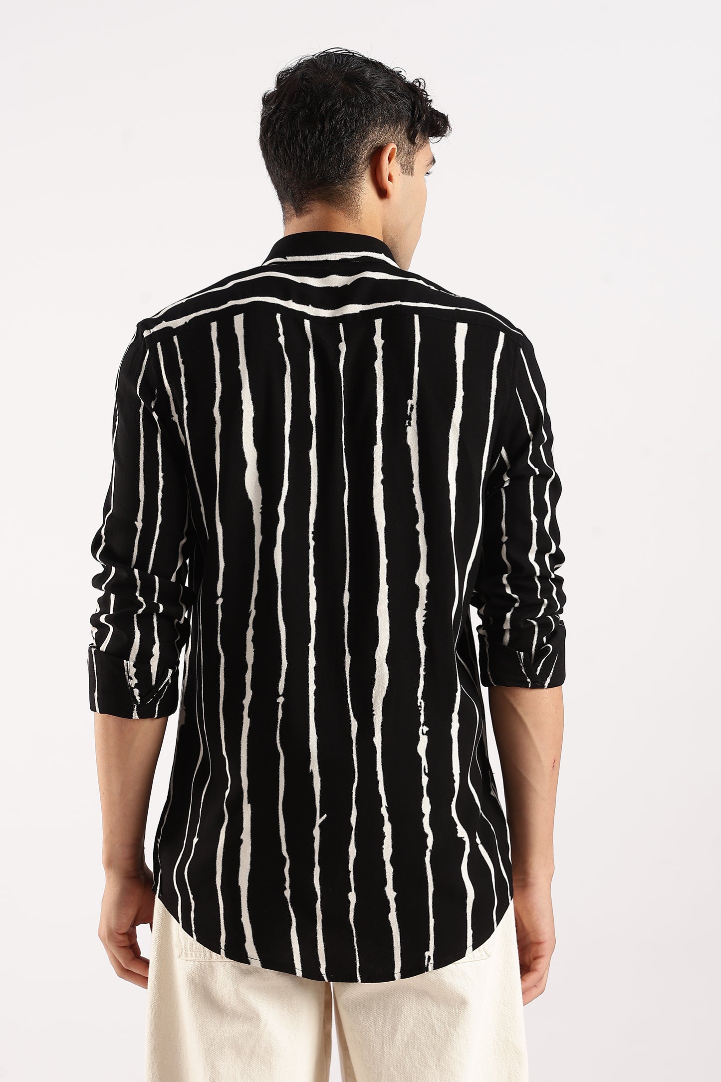 Viscose Slim Fit Striped Shirt Black