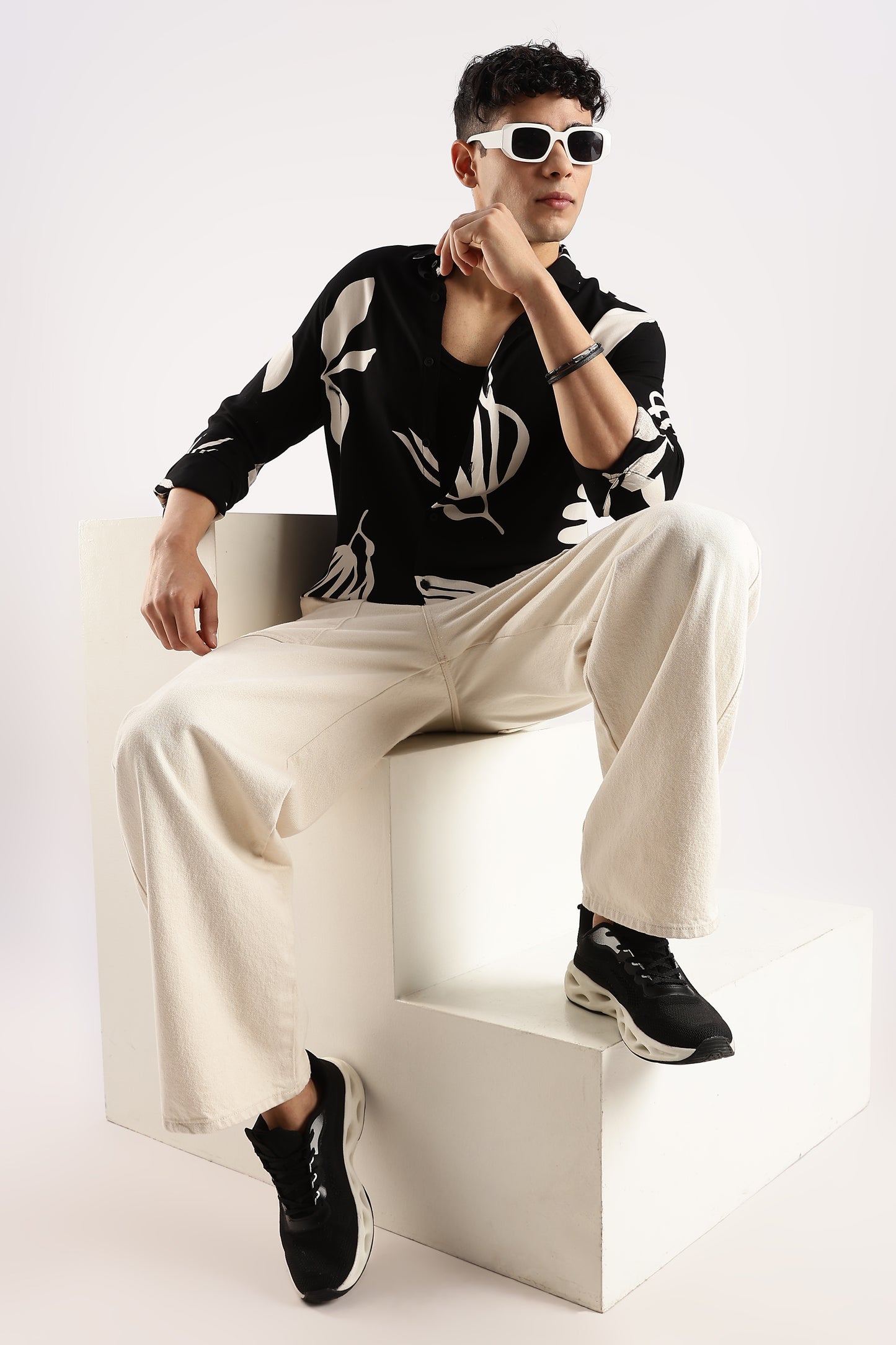 Viscose Slim Fit Shirt Beige/Black