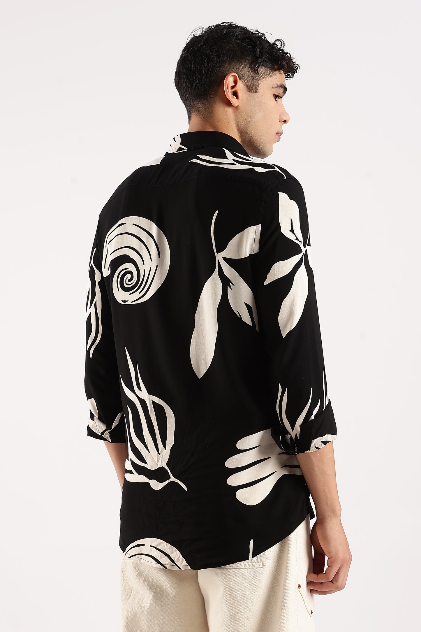 Viscose Slim Fit printed Shirt Beige/Black