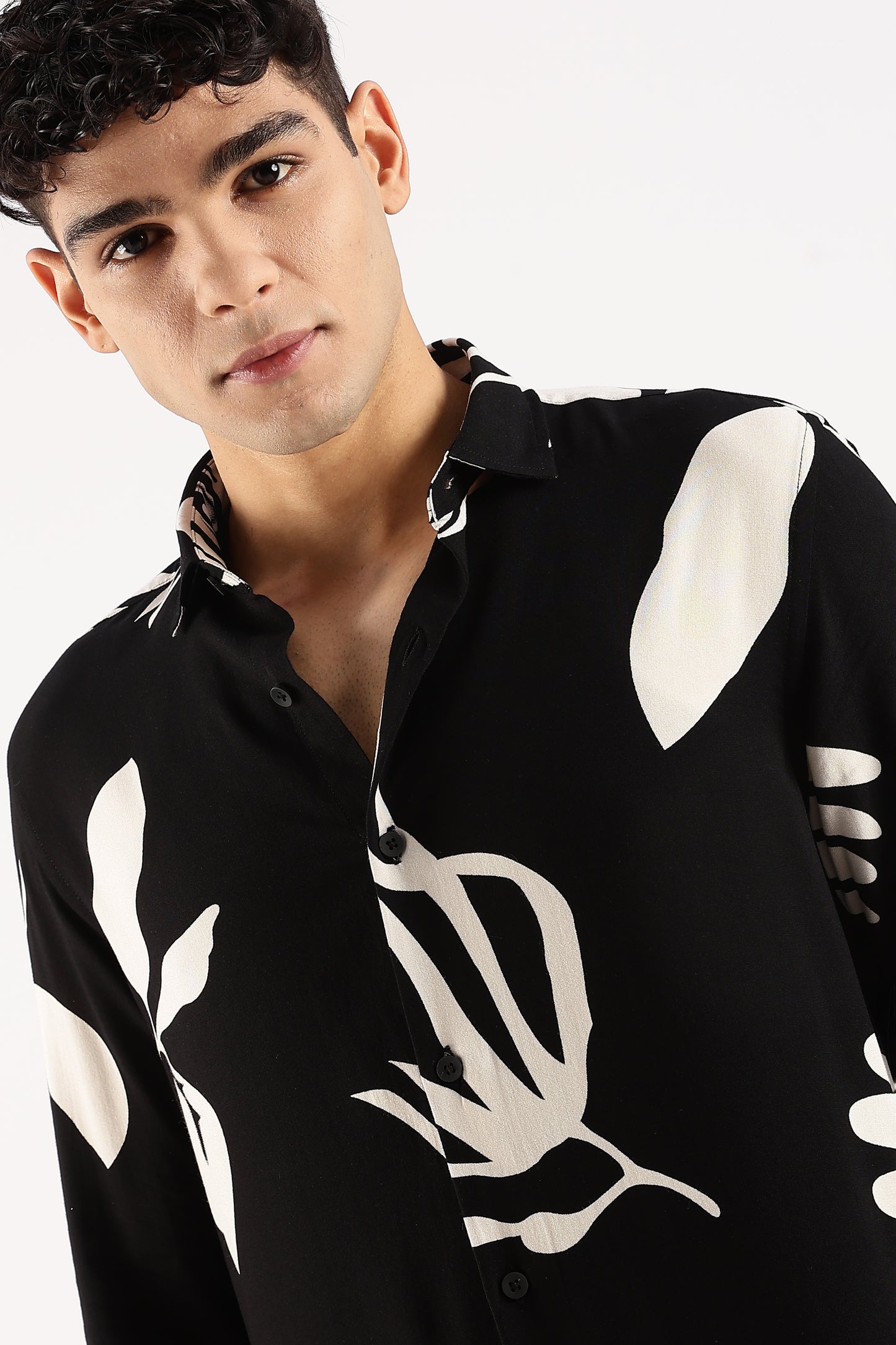 Viscose Slim Fit printed Shirt Beige/Black
