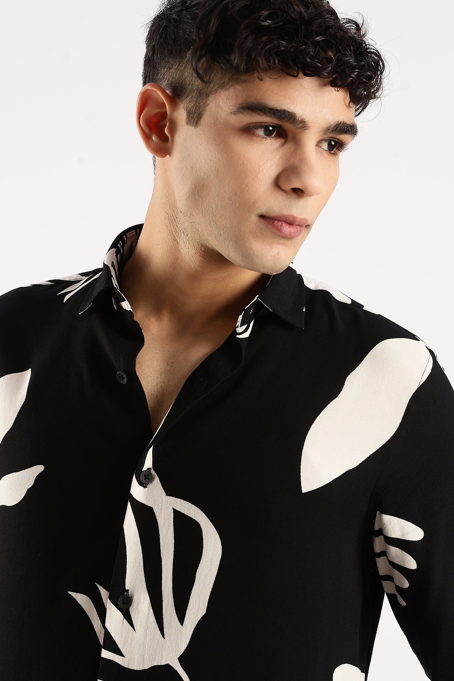 Viscose Slim Fit printed Shirt Beige/Black