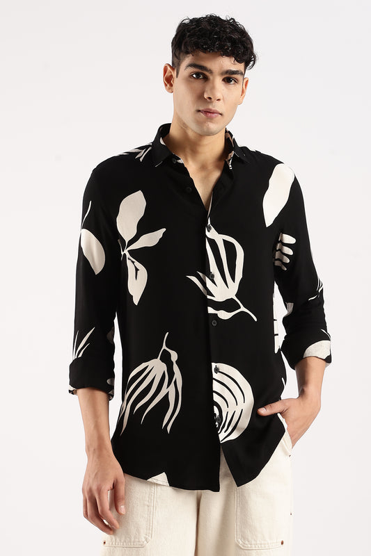 Viscose Slim Fit printed Shirt Beige/Black