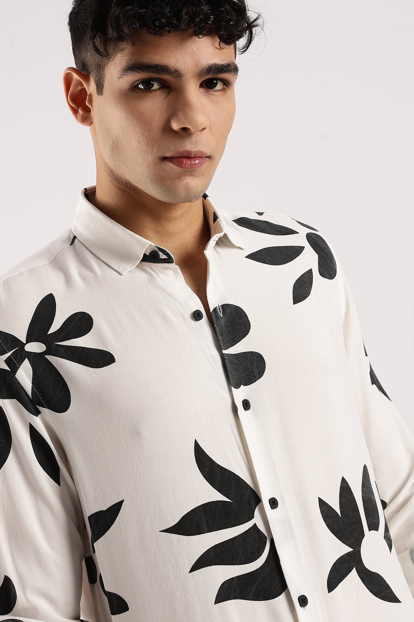 Viscose Slim Fit Striped Shirt White/Black