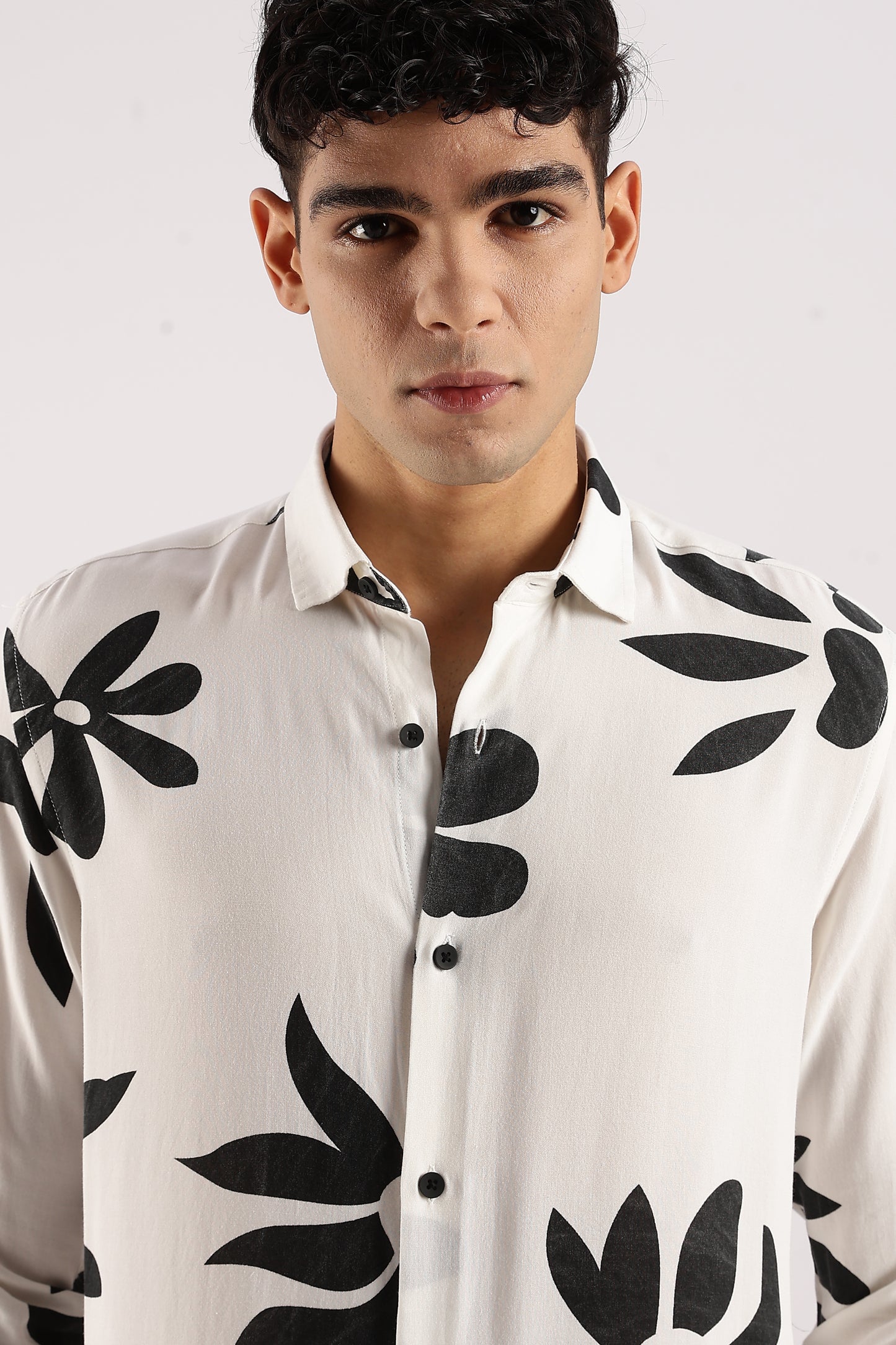 Viscose Slim Fit Striped Shirt White/Black