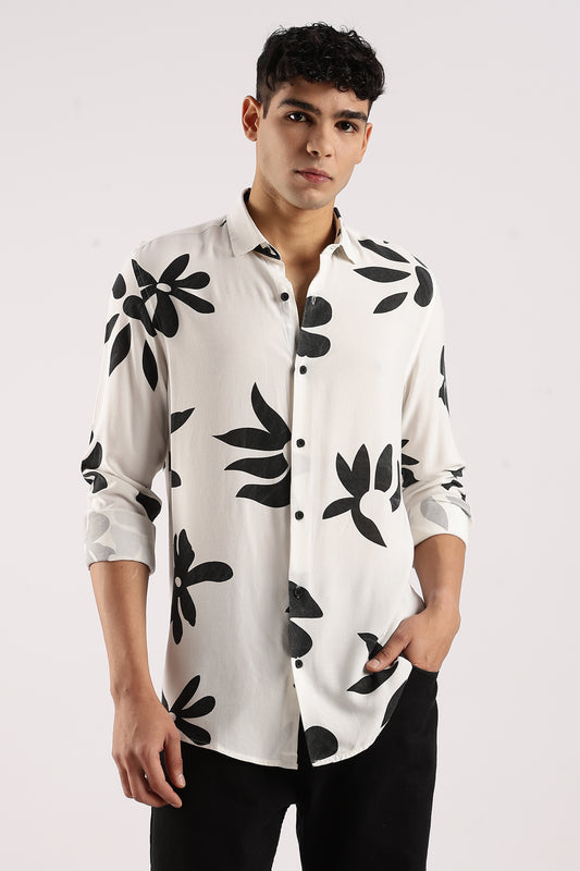 Viscose Slim Fit Striped Shirt White/Black