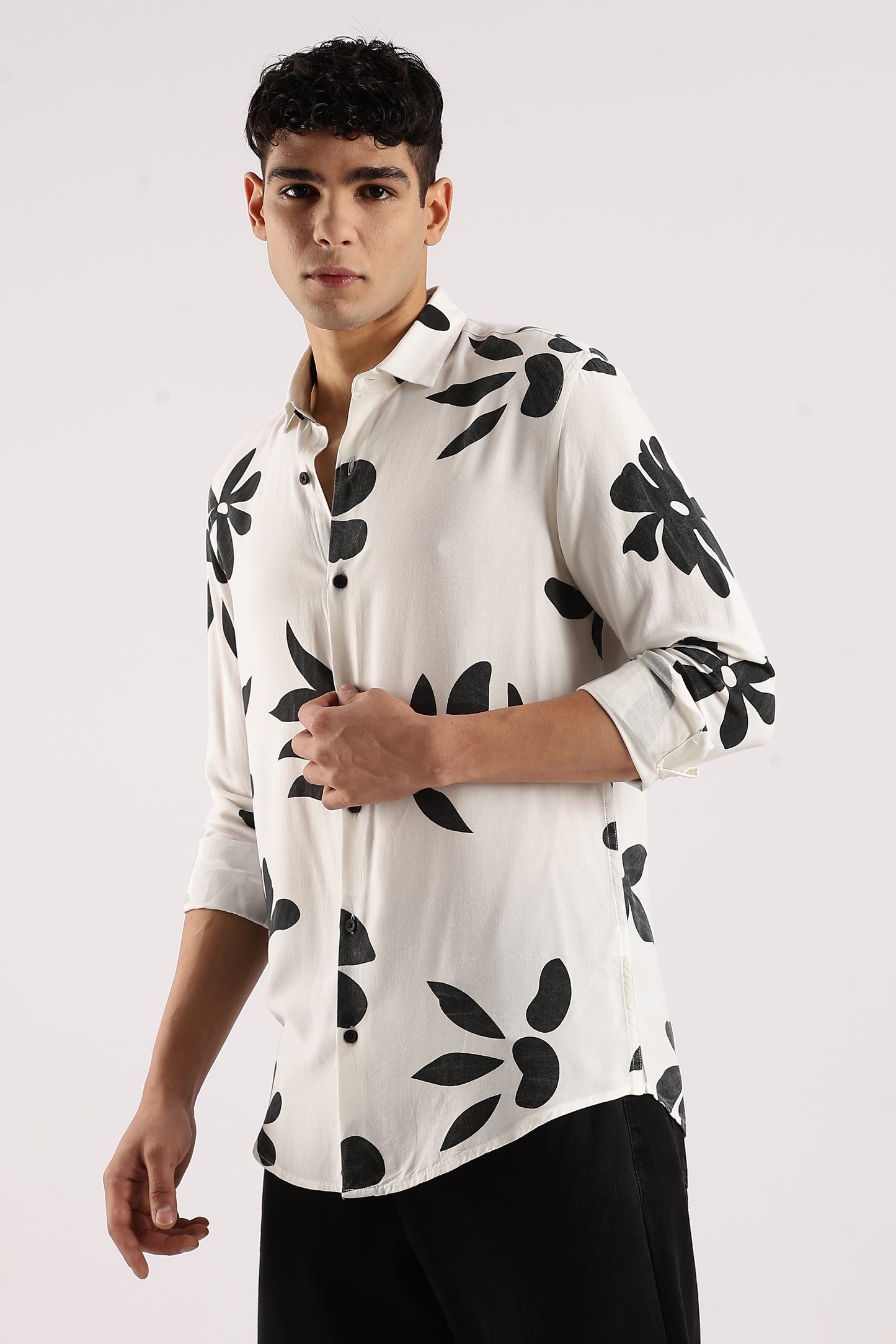 Viscose Slim Fit Striped Shirt White/Black