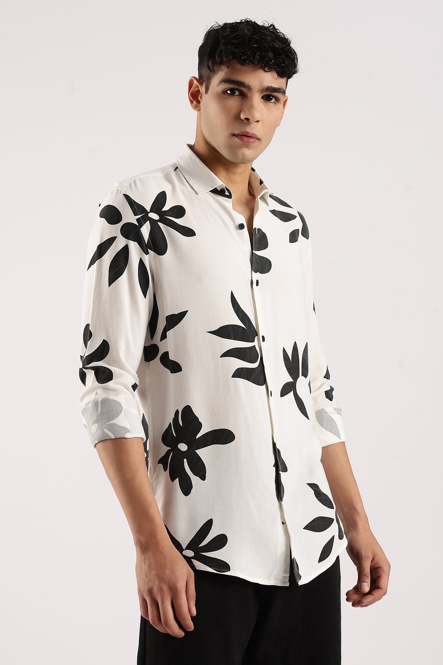 Viscose Slim Fit Striped Shirt White/Black