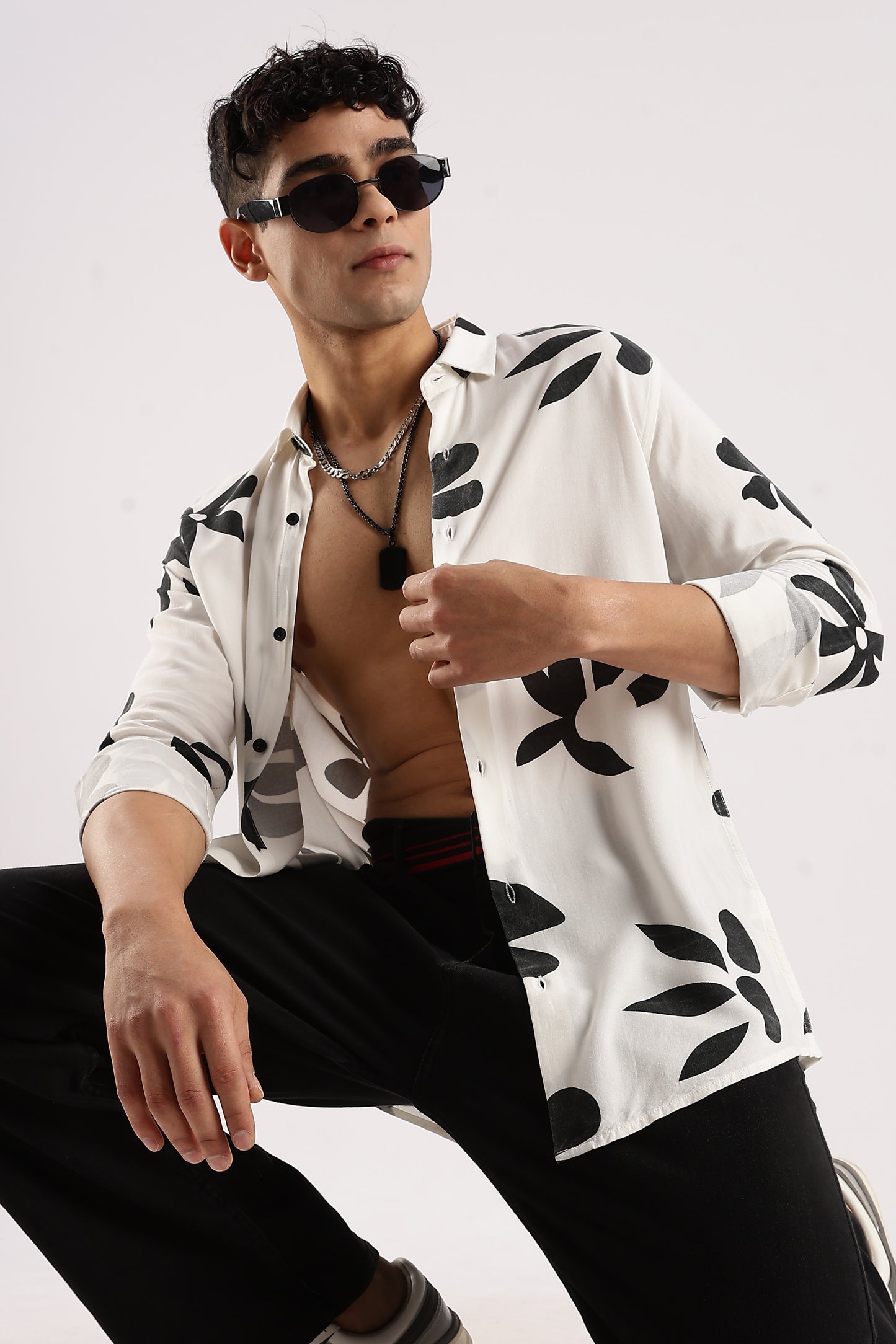 Viscose Slim Fit Striped Shirt White/Black