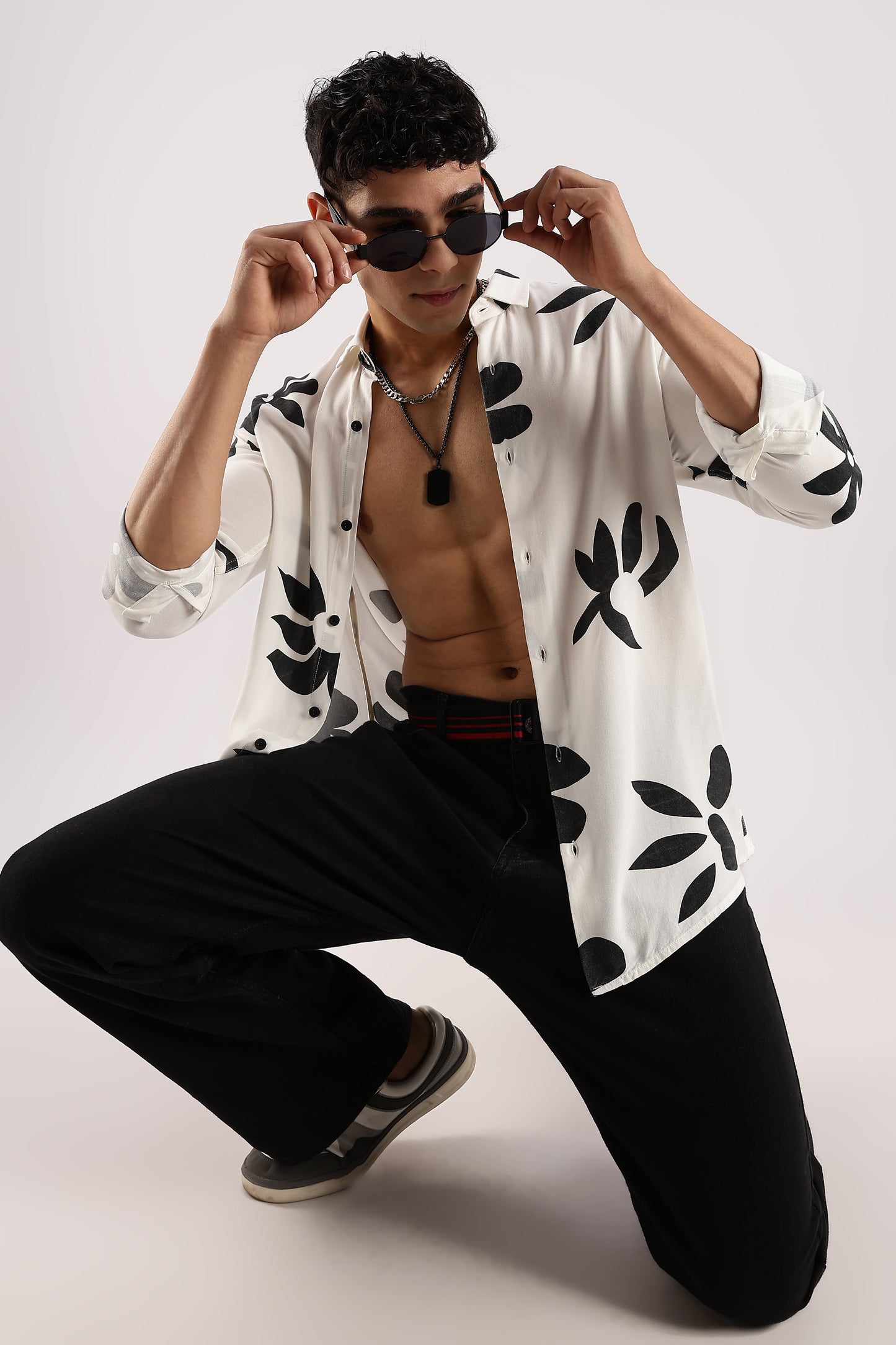 Viscose Slim Fit Striped Shirt White/Black