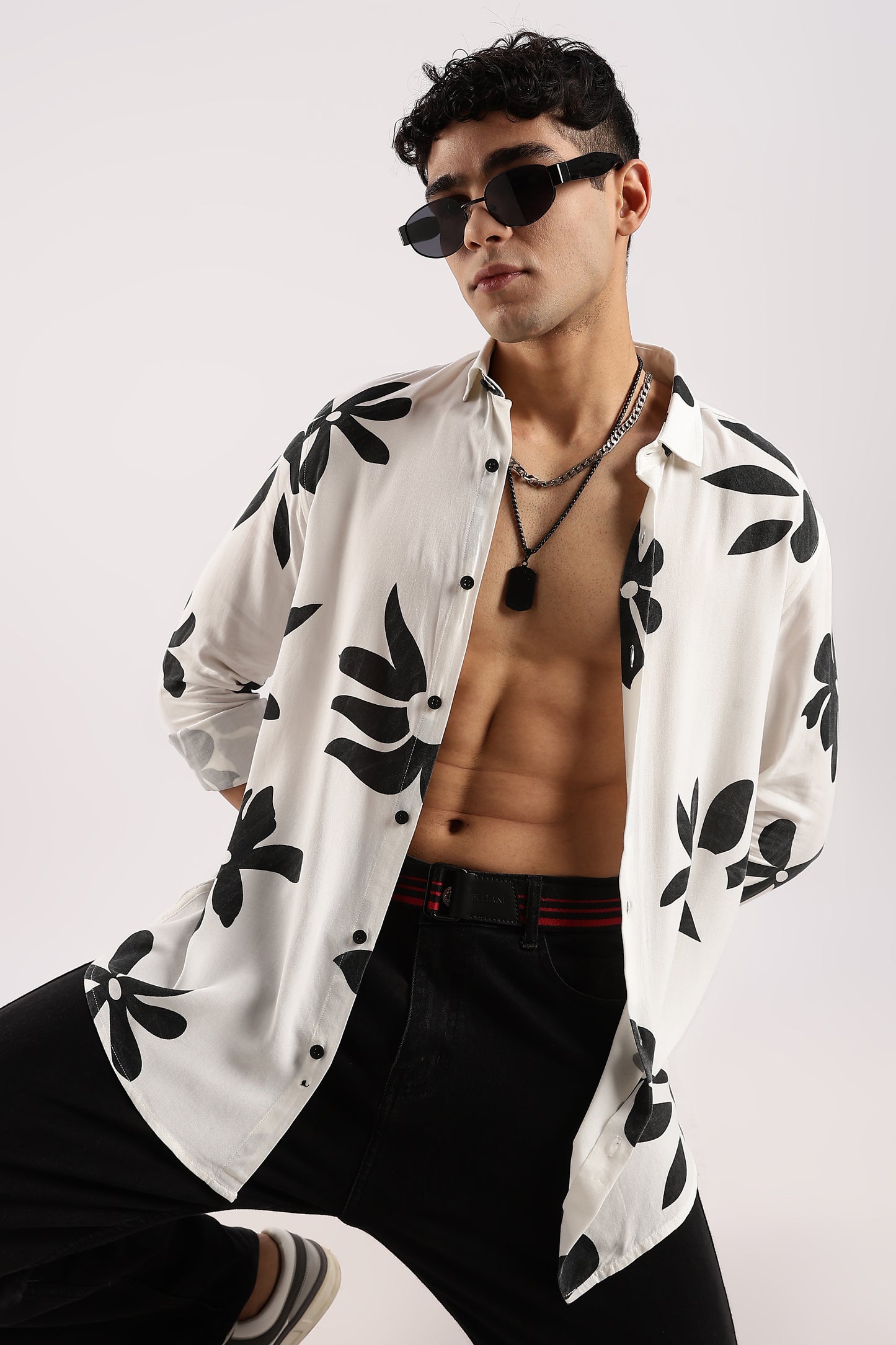 Viscose Slim Fit Striped Shirt White/Black