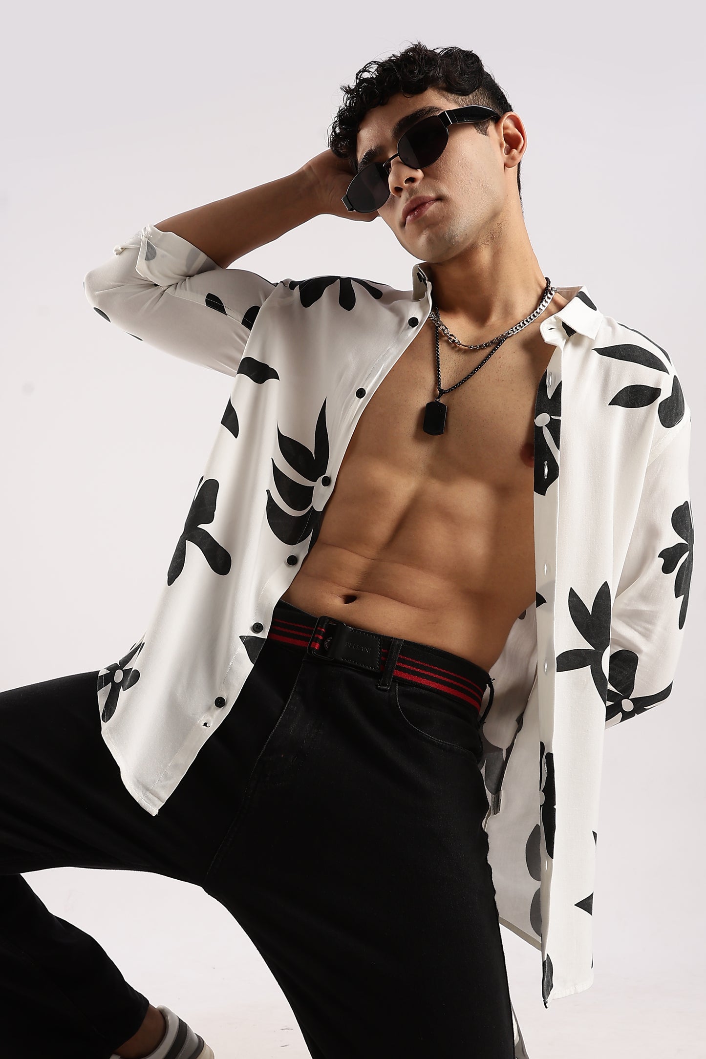 Viscose Slim Fit Striped Shirt White/Black