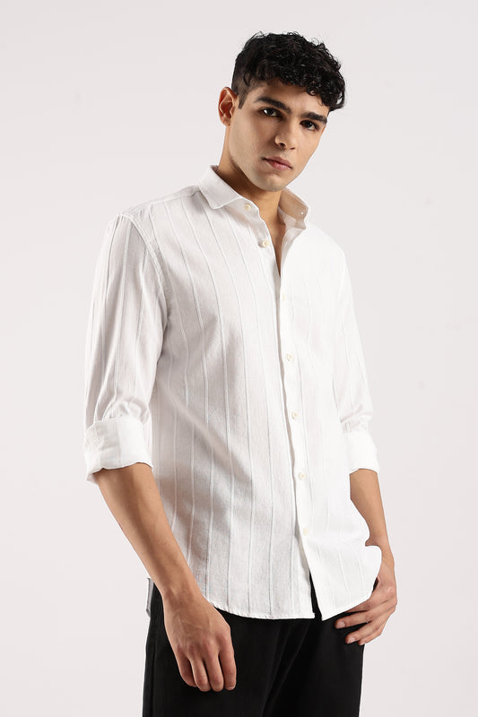 Cotton Self-Striped Slim Fit Shirt White