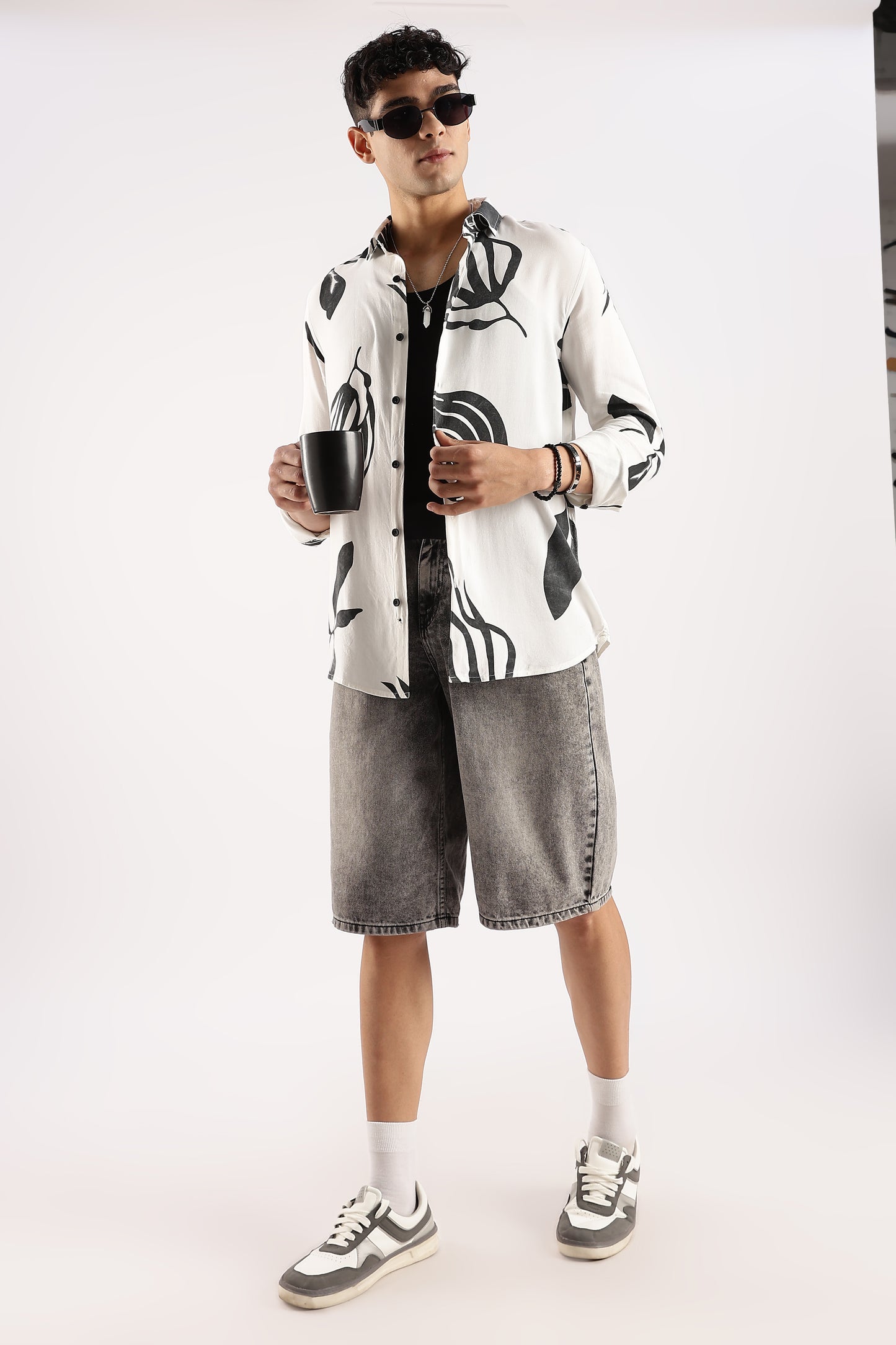 Viscose Slim Fit Striped Shirt Black/White