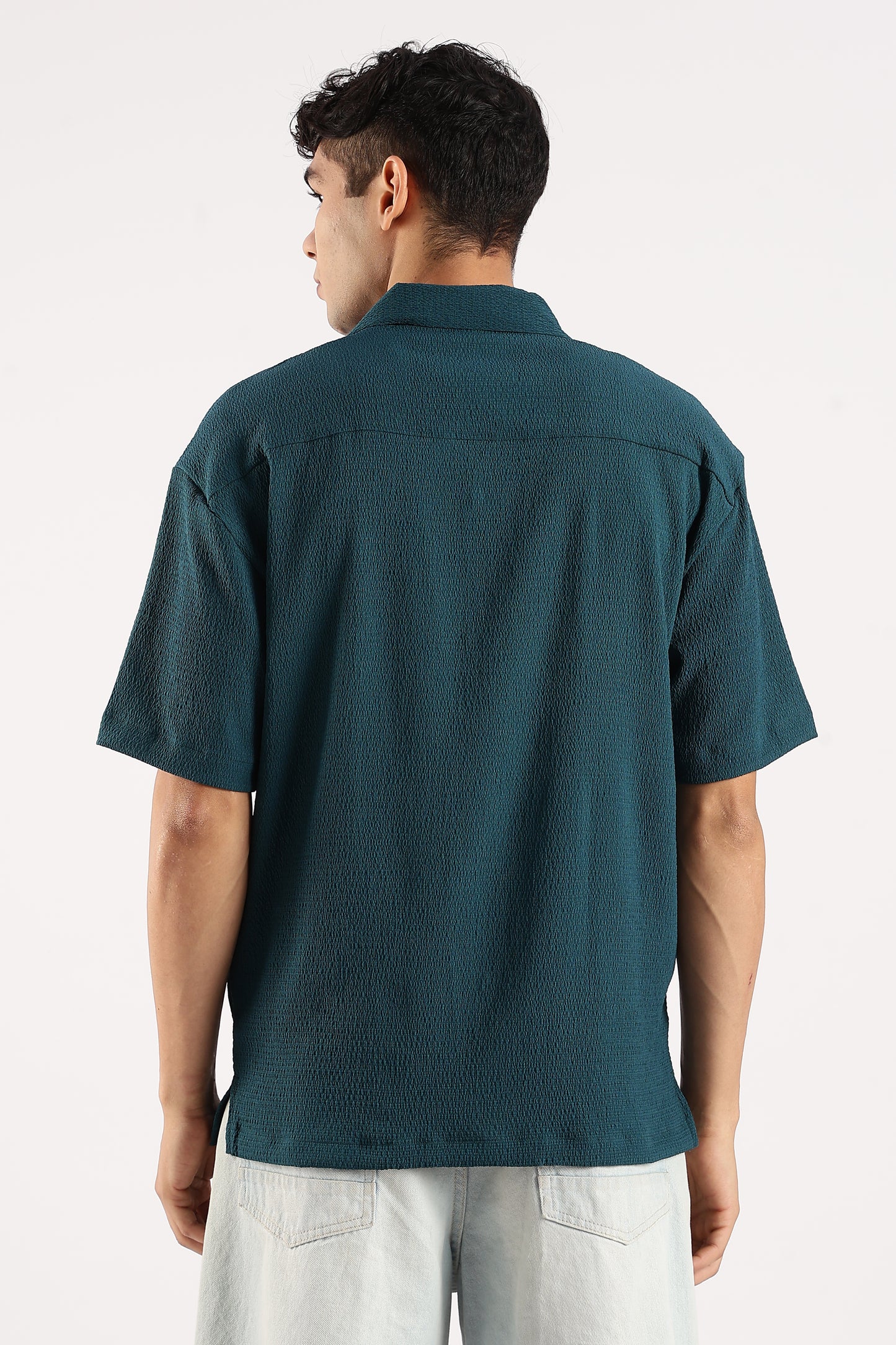 Poly Textured Oversized Shirt Dk Green