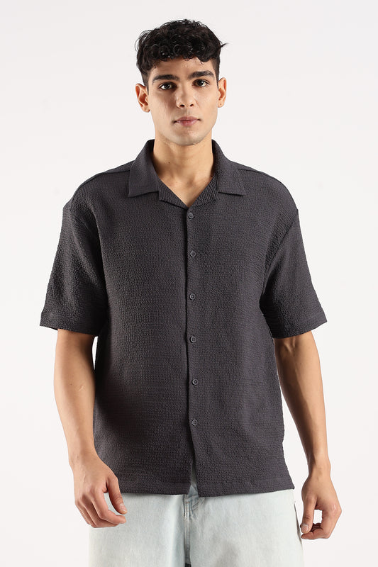 Textured Oversized Shirt Dk Grey