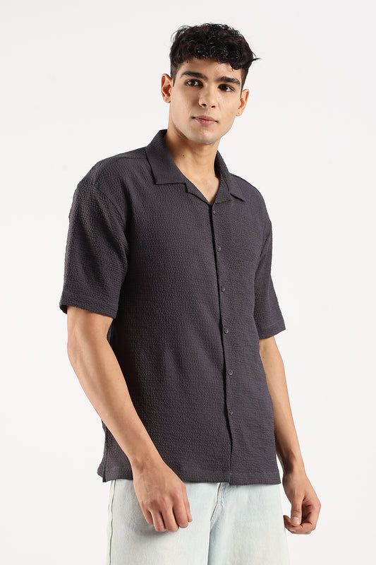 Textured Oversized Shirt Dk Grey