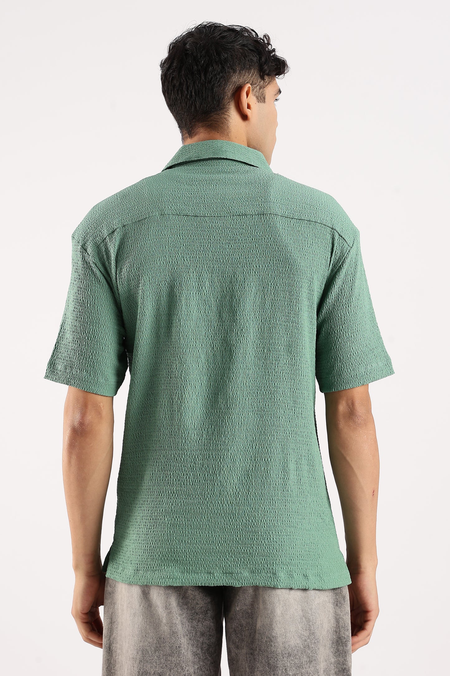Poly Textured Oversized Shirt Lt Green