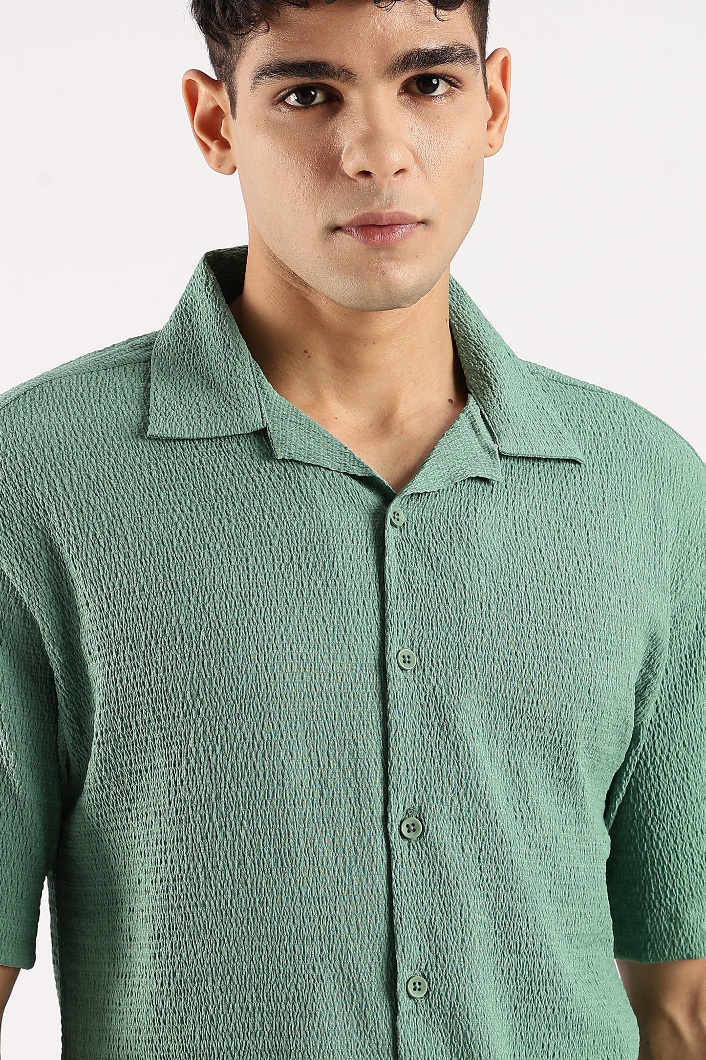 Poly Textured Oversized Shirt Lt Green