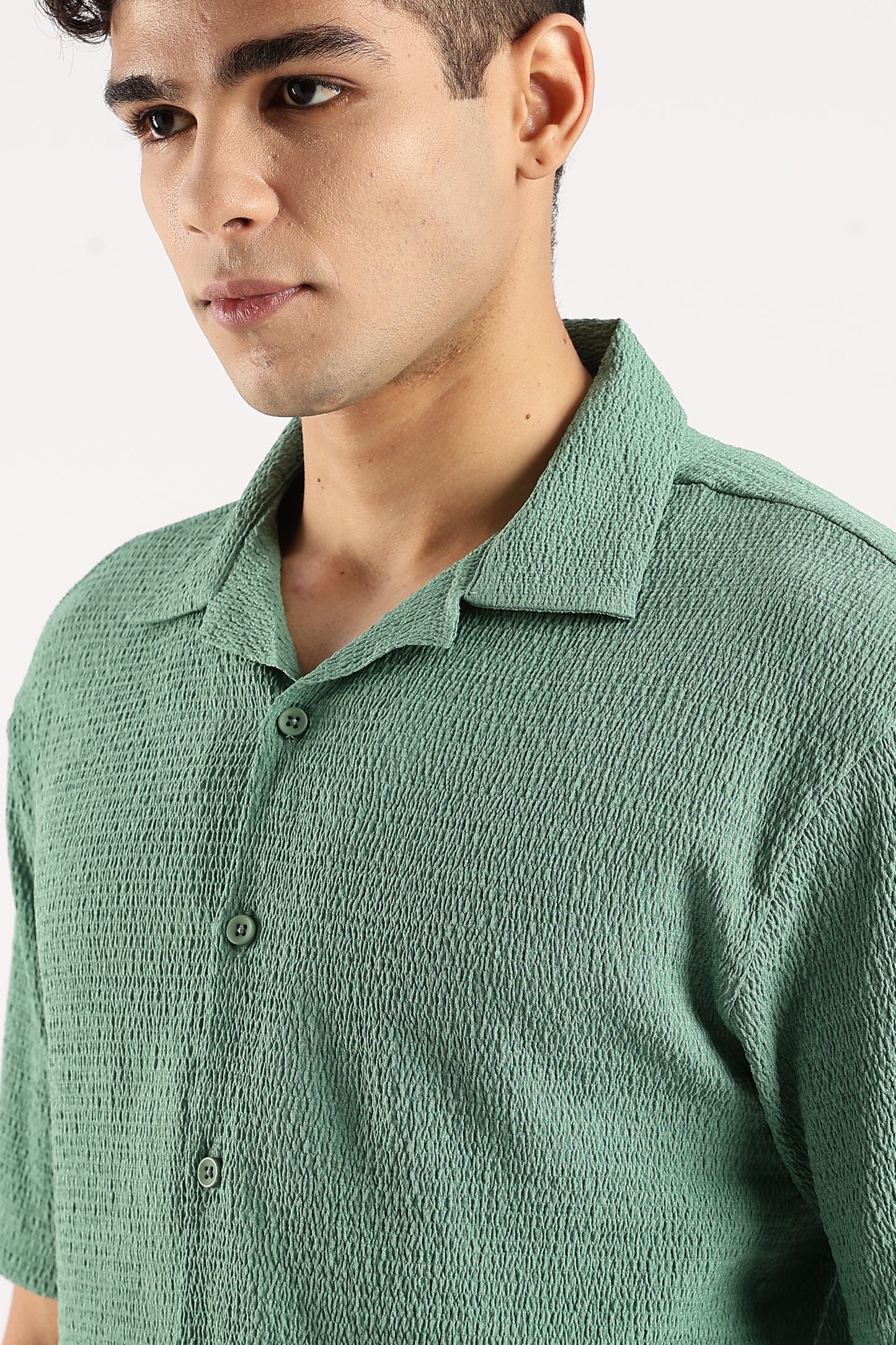 Poly Textured Oversized Shirt Lt Green
