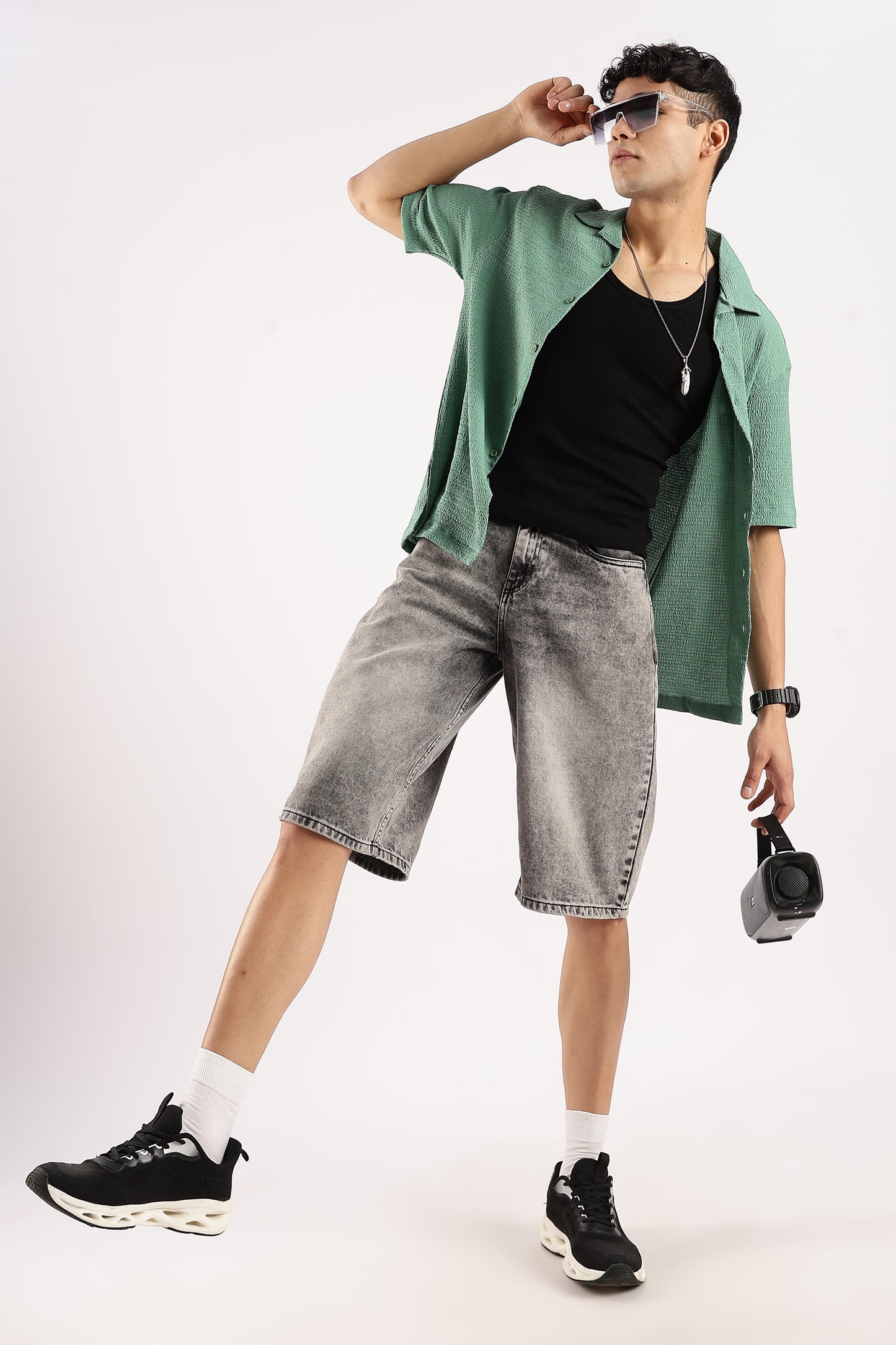 Poly Textured Oversized Shirt Lt Green