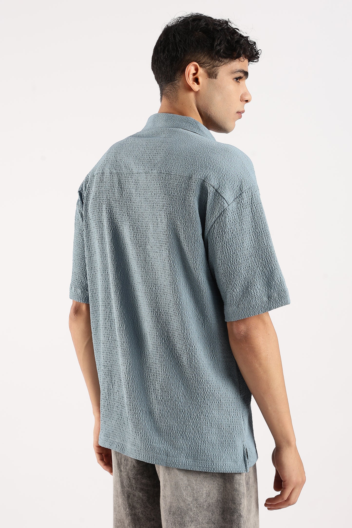 Poly Textured Oversized Shirt Lt Blue