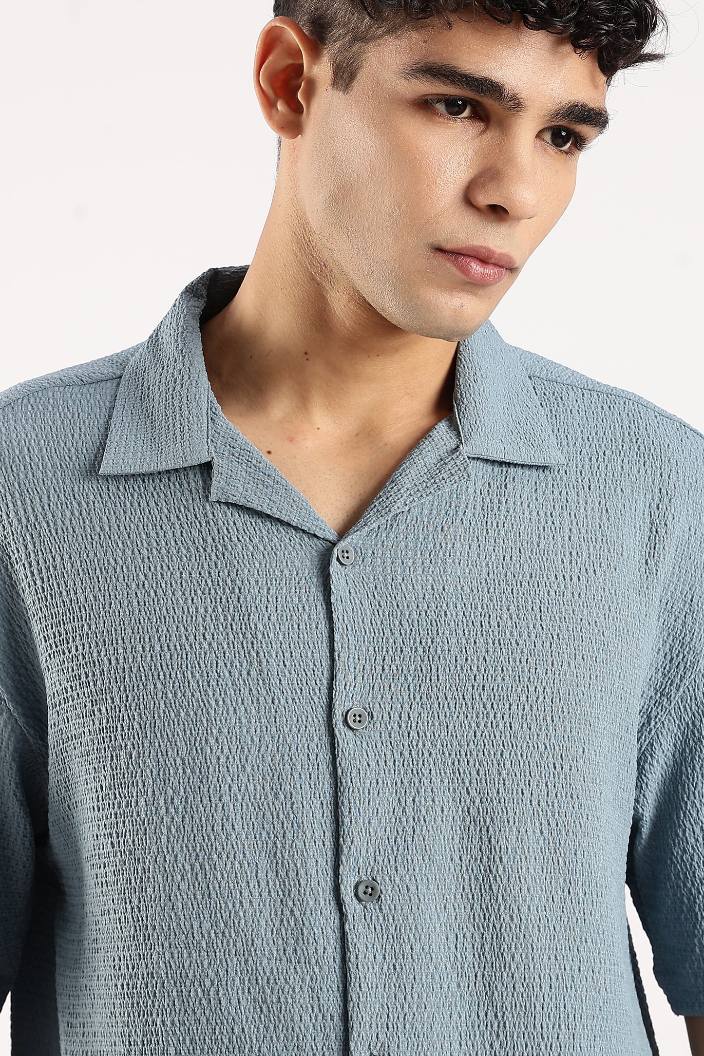 Poly Textured Oversized Shirt Lt Blue
