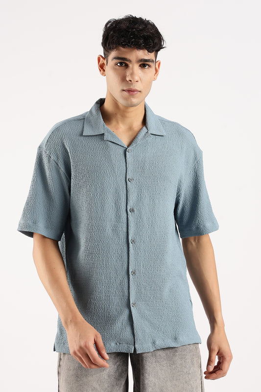 Textured Oversized Shirt Lt Blue