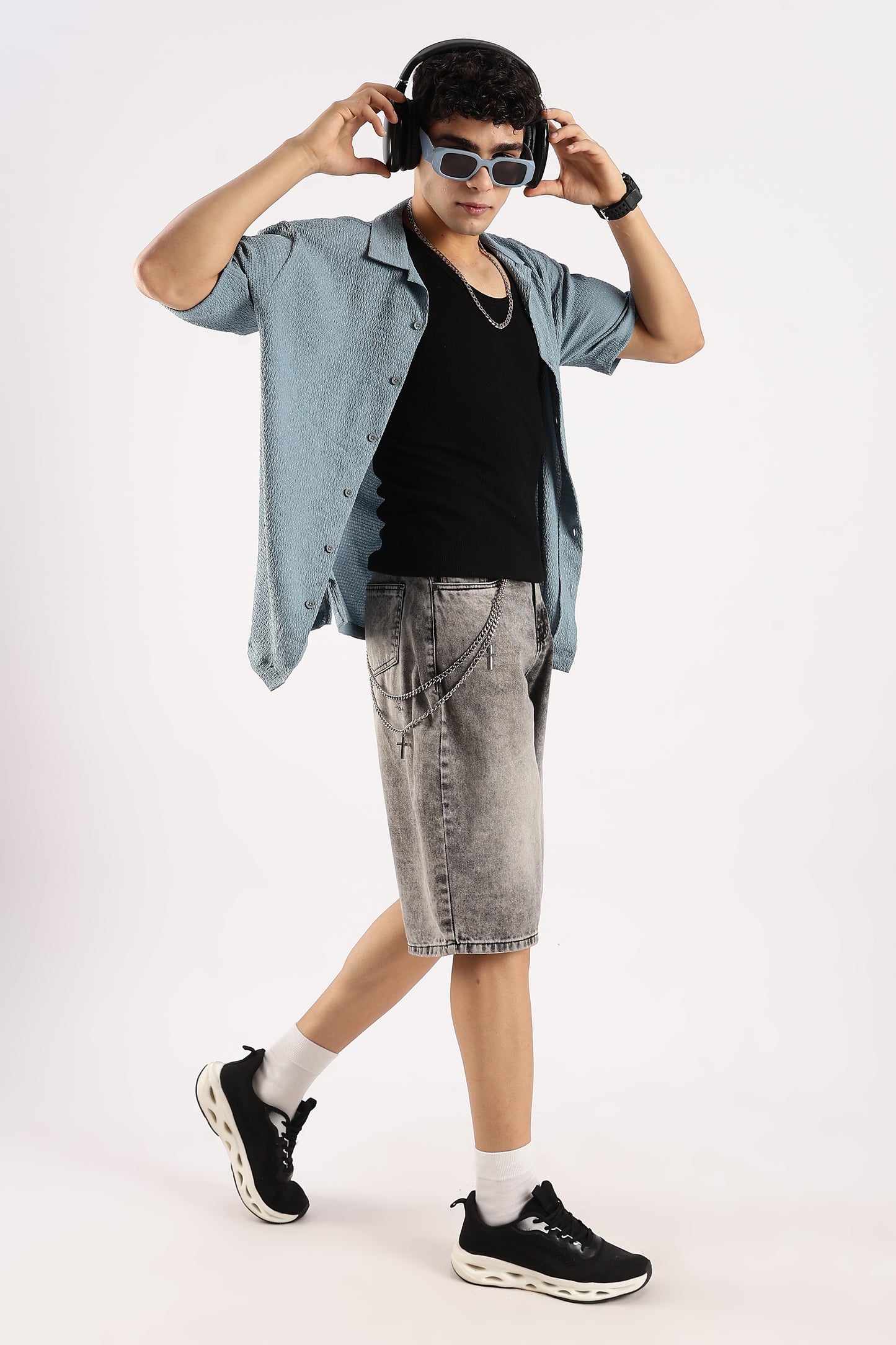 Poly Textured Oversized Shirt Lt Blue
