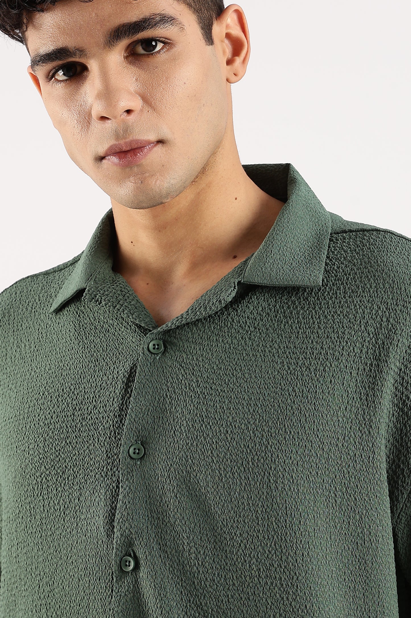 Poly Textured Oversized Shirt Green