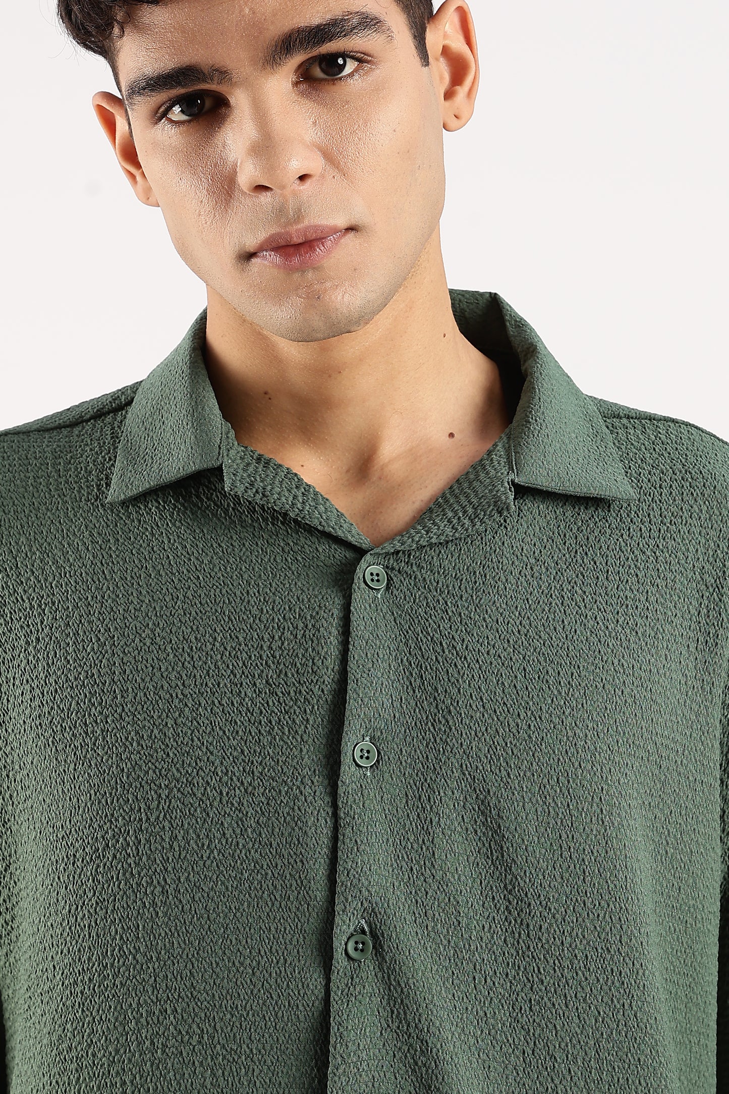 Poly Textured Oversized Shirt Green