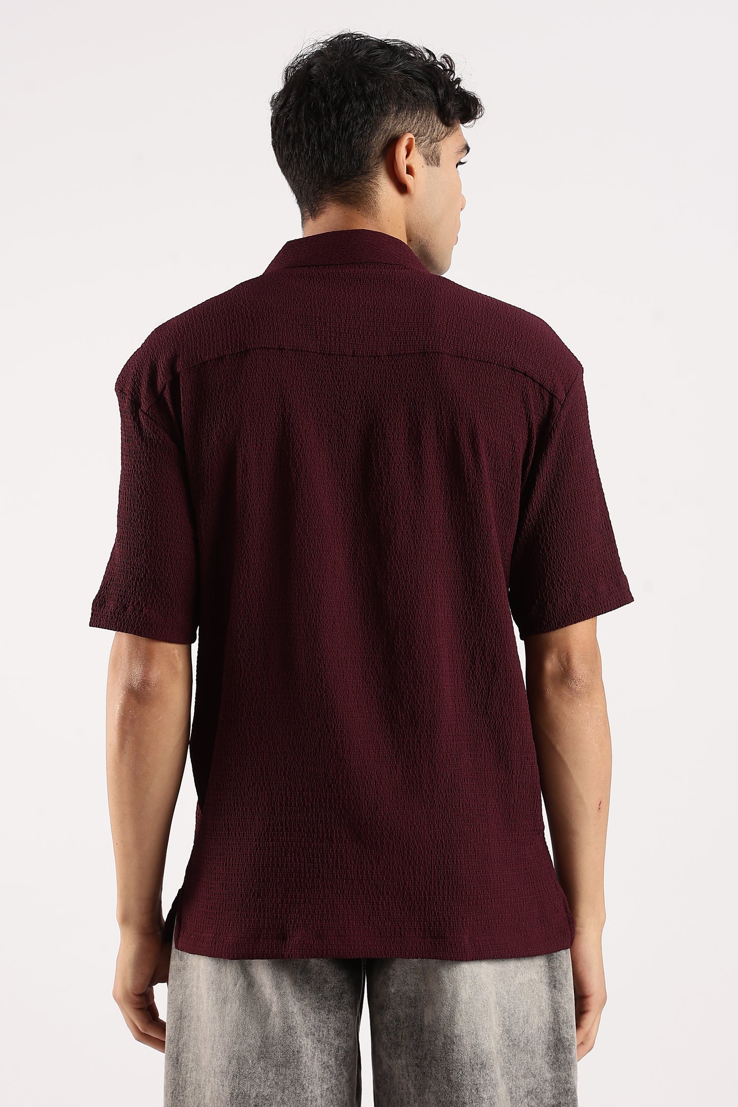 Poly Textured Oversized Shirt Burgundy