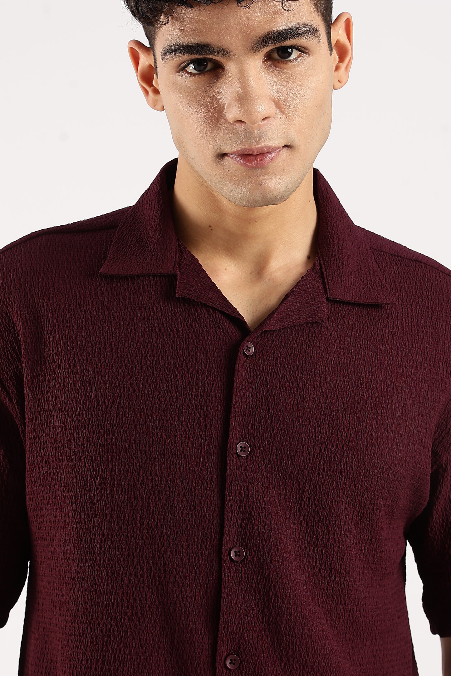 Poly Textured Oversized Shirt Burgundy