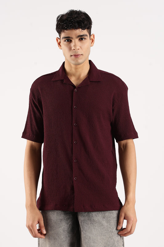 Textured Oversized Shirt Burgundy