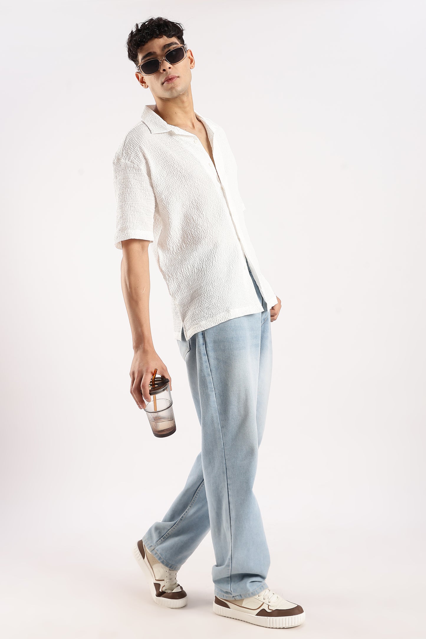 Textured Oversized Shirt White