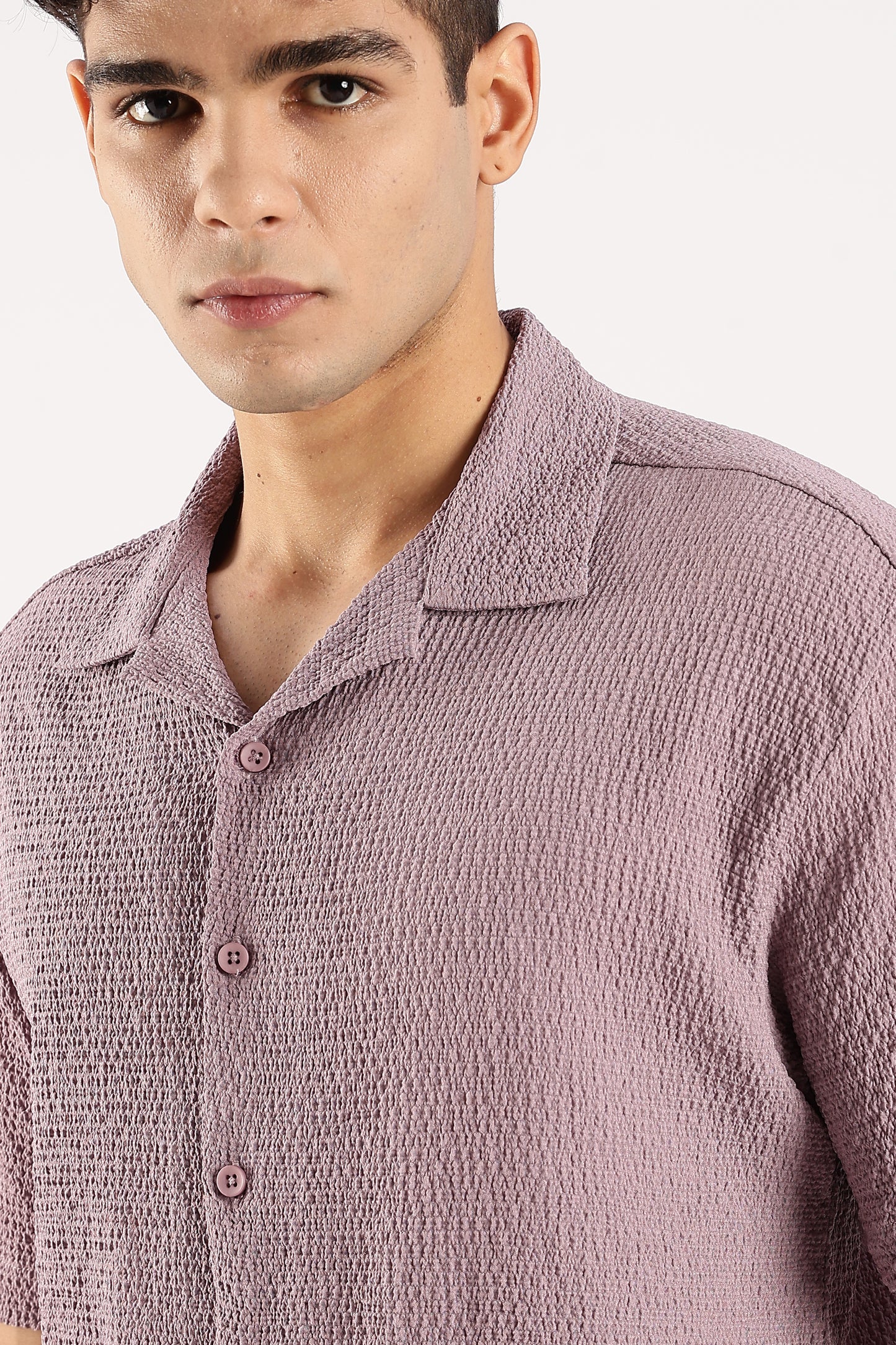 Poly Textured Oversized Shirt Lavender