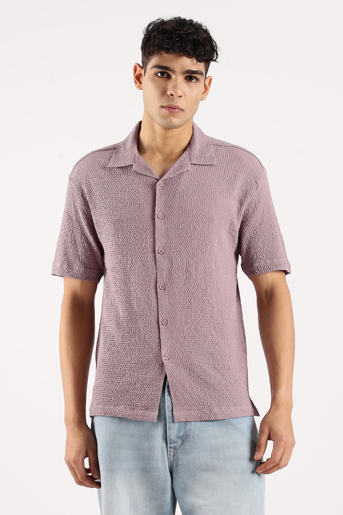 Poly Textured Oversized Shirt Lavender