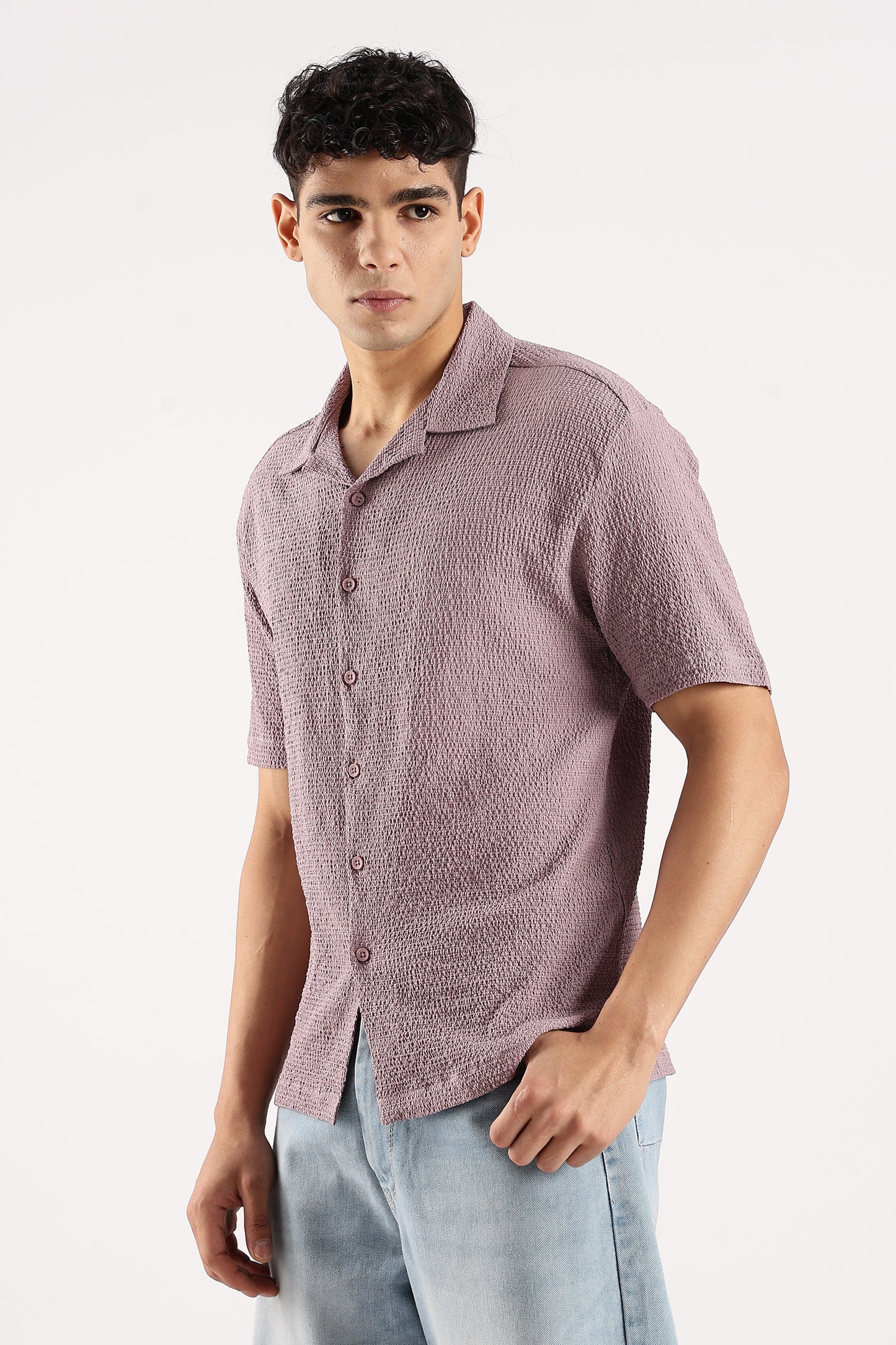 Poly Textured Oversized Shirt Lavender