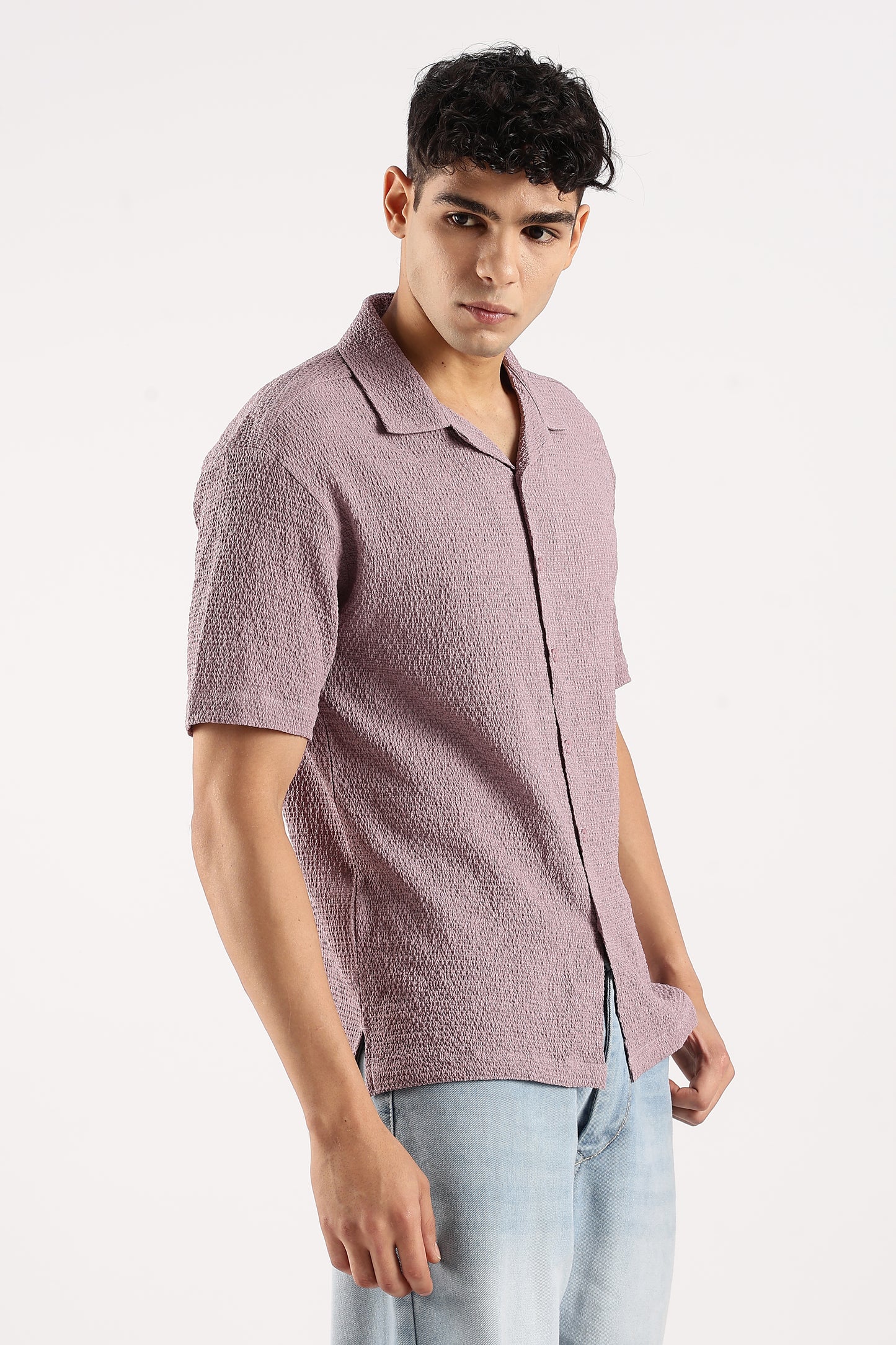 Poly Textured Oversized Shirt Lavender