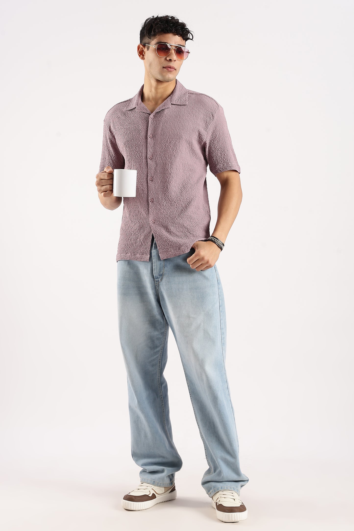 Poly Textured Oversized Shirt Lavender