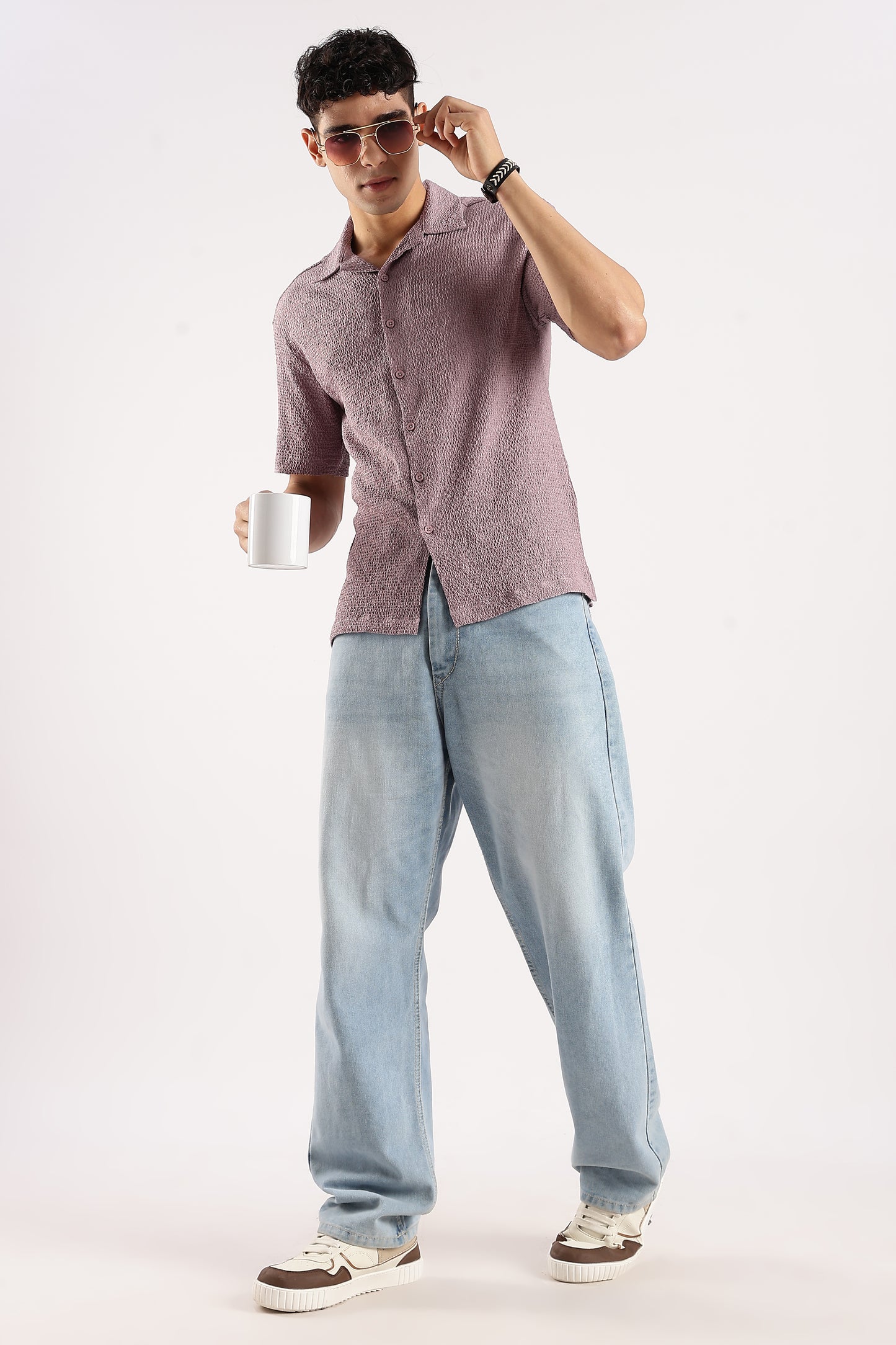 Poly Textured Oversized Shirt Lavender
